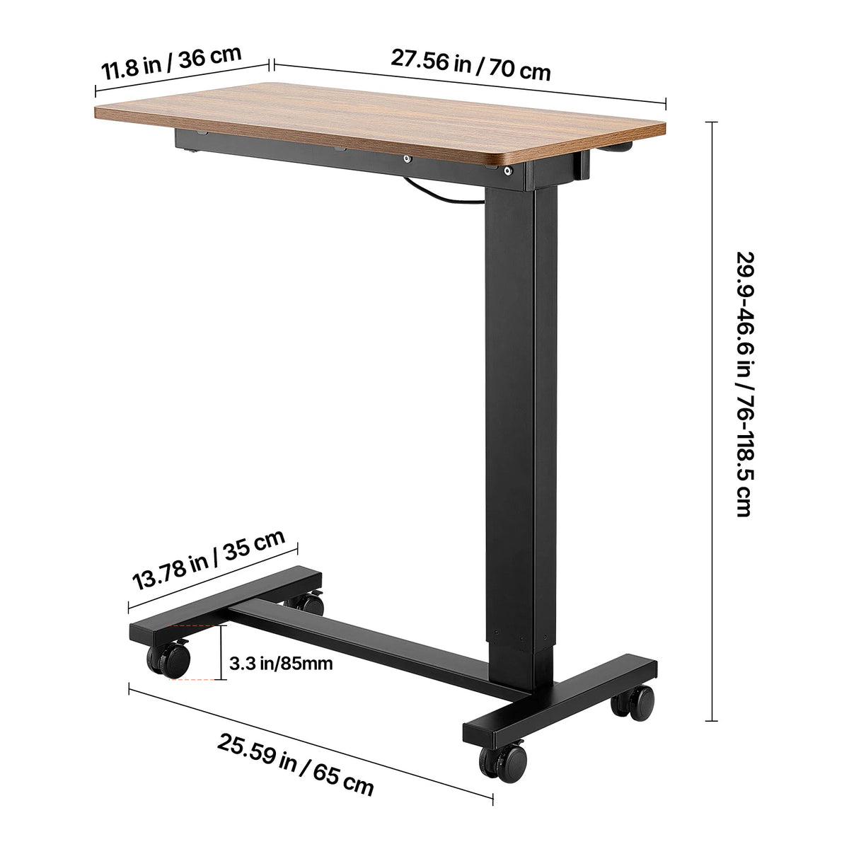 SucceBuy Adjustable Height Overbed Table With Mobile Swivel Casters
