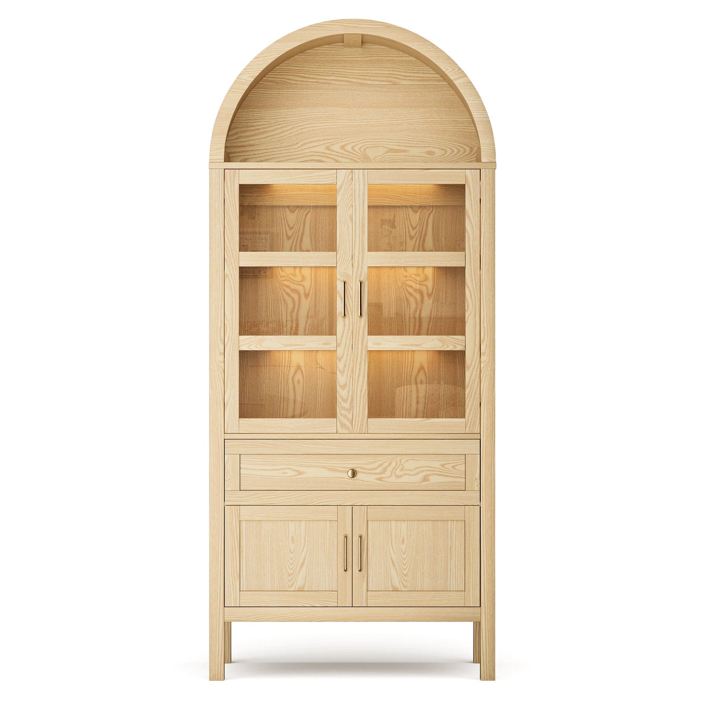 Cottinch Arched Wood Storage Cabinet With Adjustable Shelves Dimmable LED