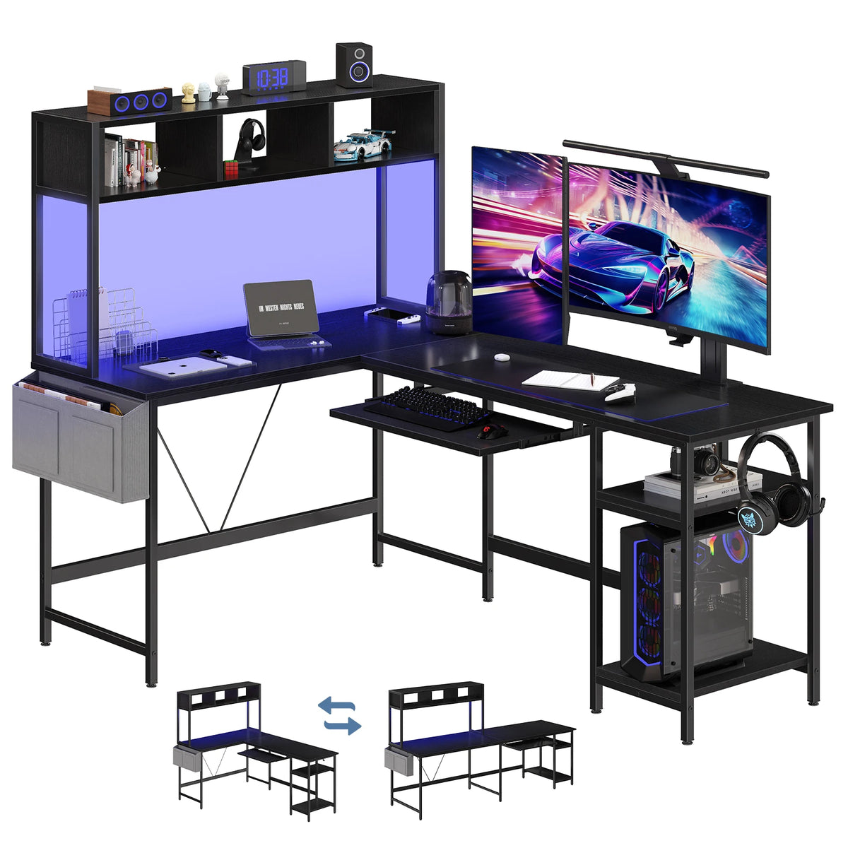 MCQ Reversible Standing Desk With LED Lighting For Home Office