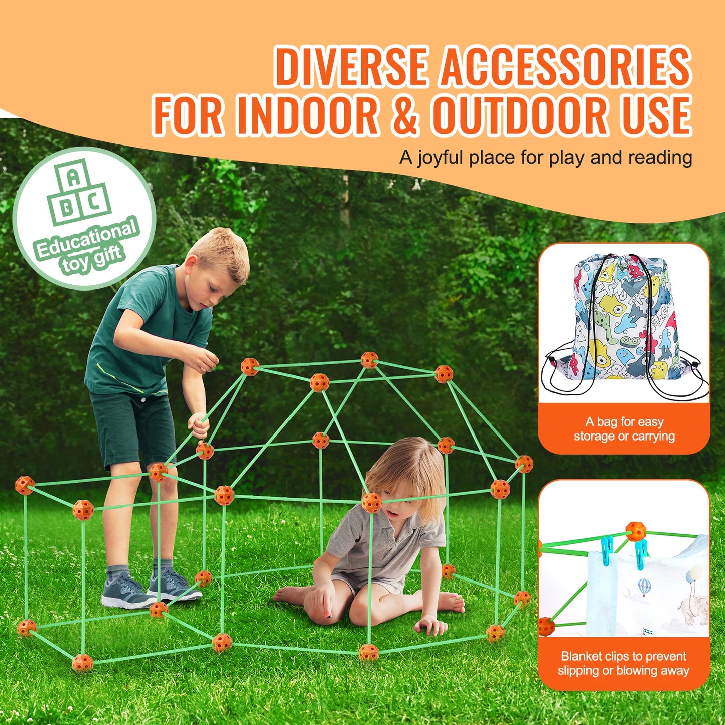 SucceBuy Fort Building Kit For Kids STEM Castle Indoor Play Tent