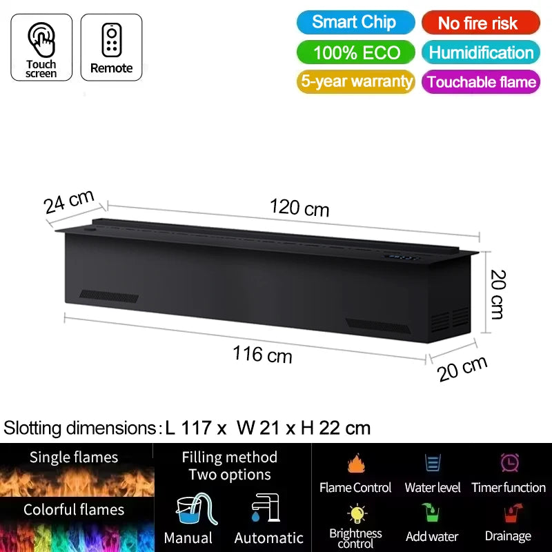AFLYEVER Smart Water Vapor Fireplace With 3D Flame Tuya App