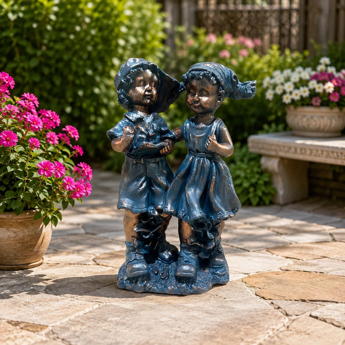 Boy And Girl Garden Statue Outdoor Figurine For Yard Decor