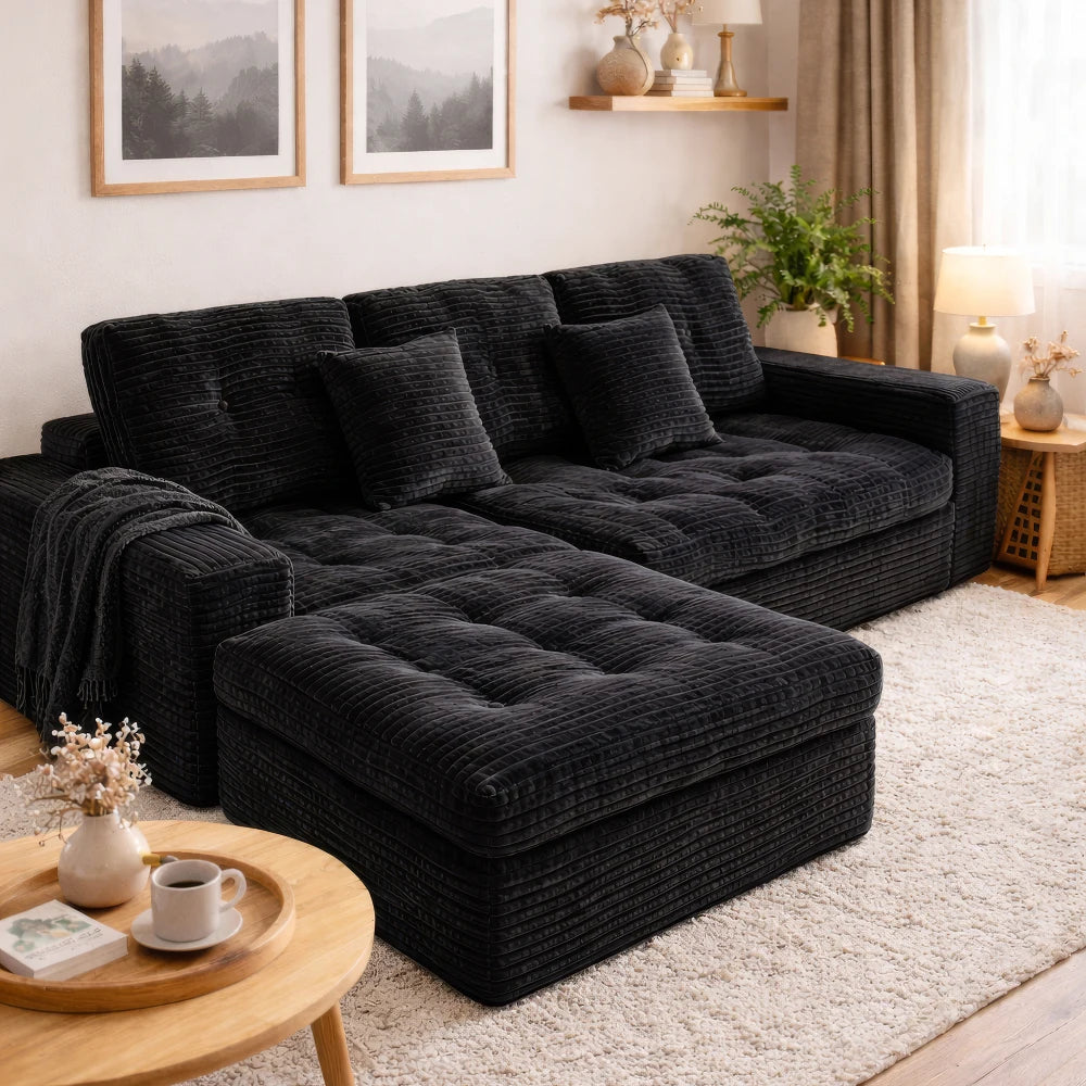 Modular Cloud Sofa Set With Movable Ottoman And Plush Cushions
