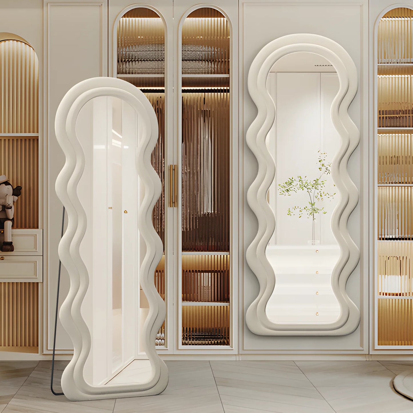 Tall Floor Mirror Irregular Wavy Framed Standing Mirror