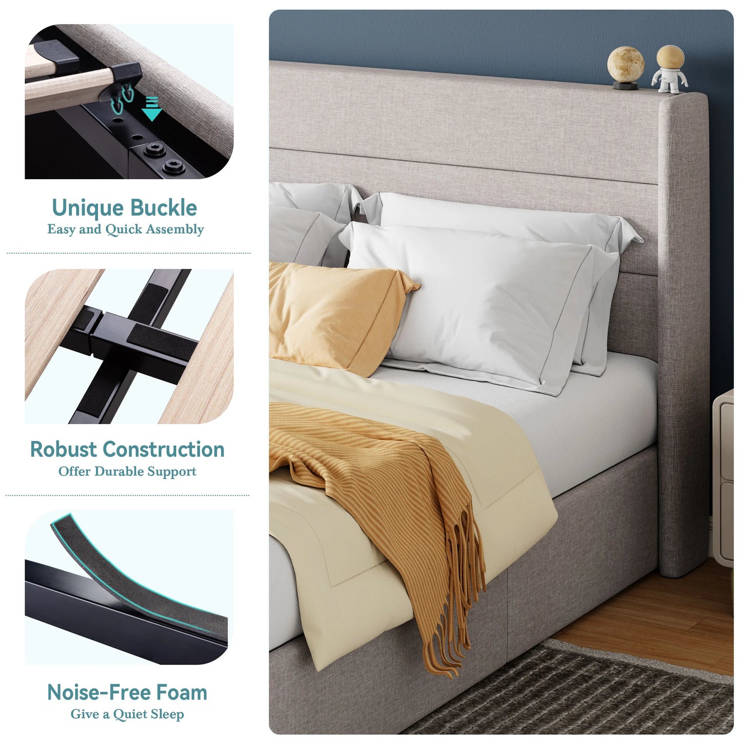 HOOMIC Lift Up Storage Bed With Wingback Headboard And Hydraulic Lift