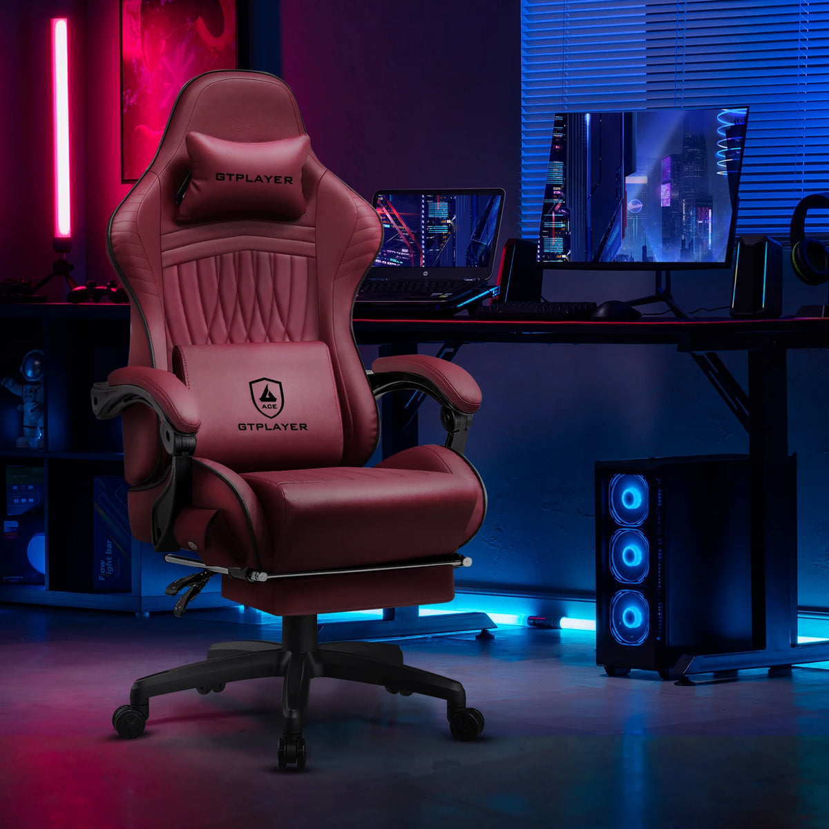 GTPLAYER Ergonomic Gaming Chair With Adjustable Footrest And Speakers