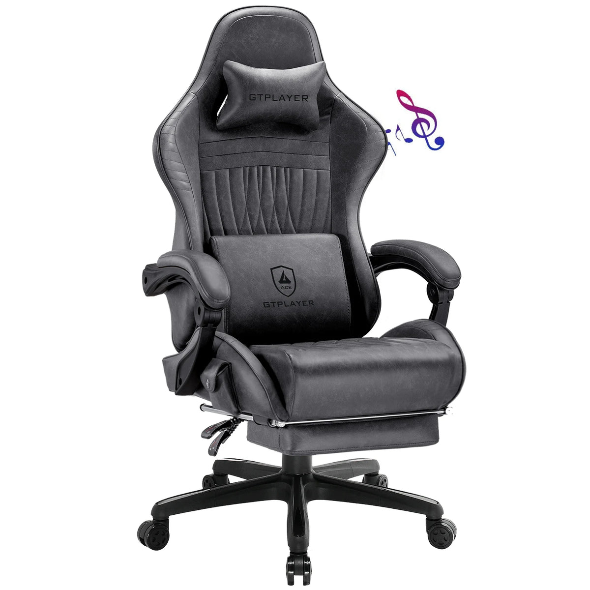 GTPLAYER Ergonomic Gaming Chair With Adjustable Footrest And Speakers