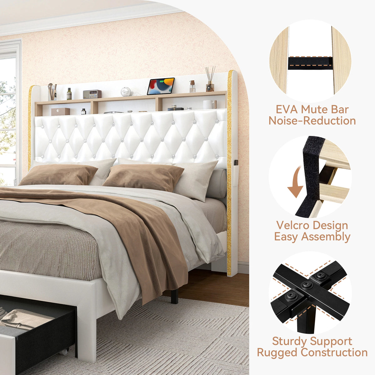 SIBEDS LED Platform Bed Frame Featuring Storage And Star Projector