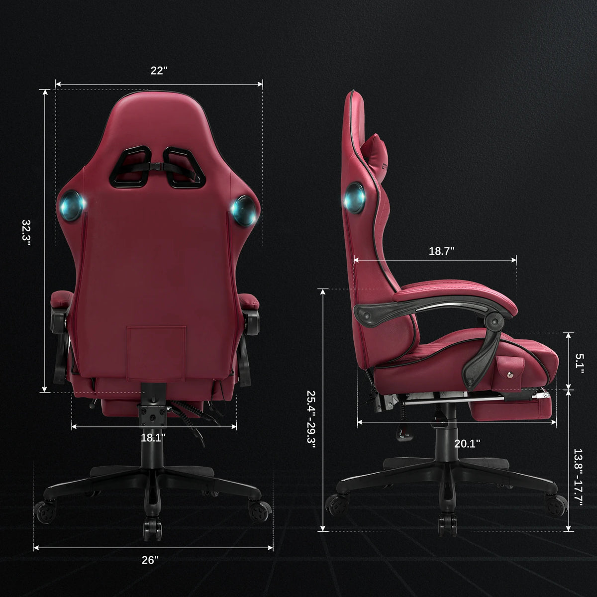 GTPLAYER Ergonomic Gaming Chair With Adjustable Footrest And Speakers