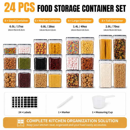 24 Piece BPA Free Food Storage Containers Airtight Chalkboard Labels
