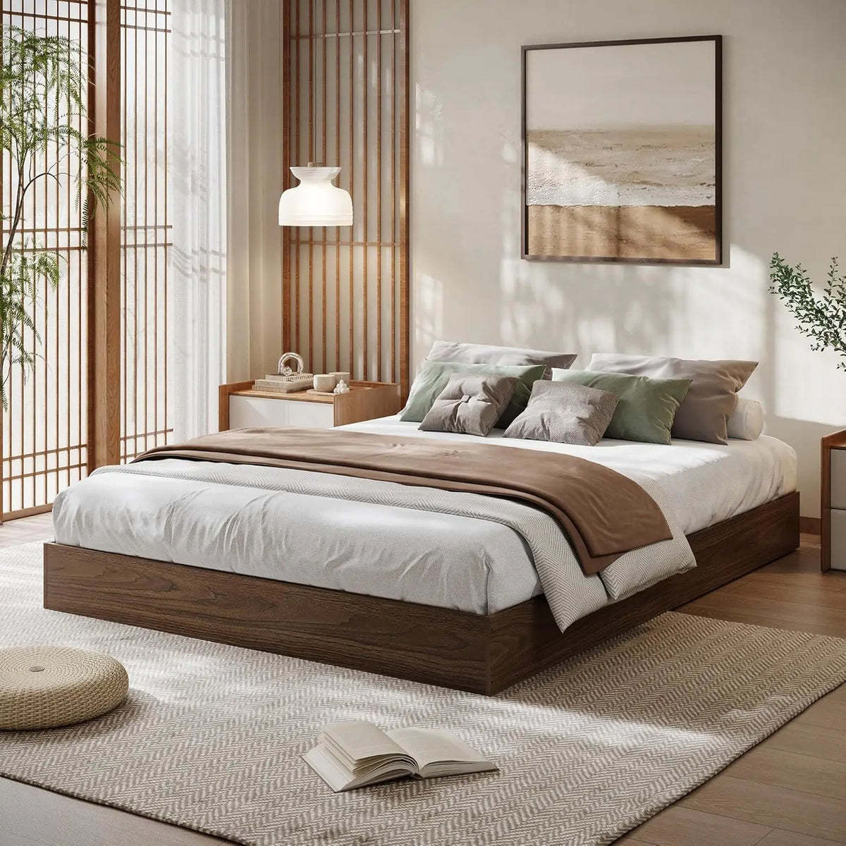 Modern Wooden Platform Bed Frame With Sturdy Slats Easy Assembly