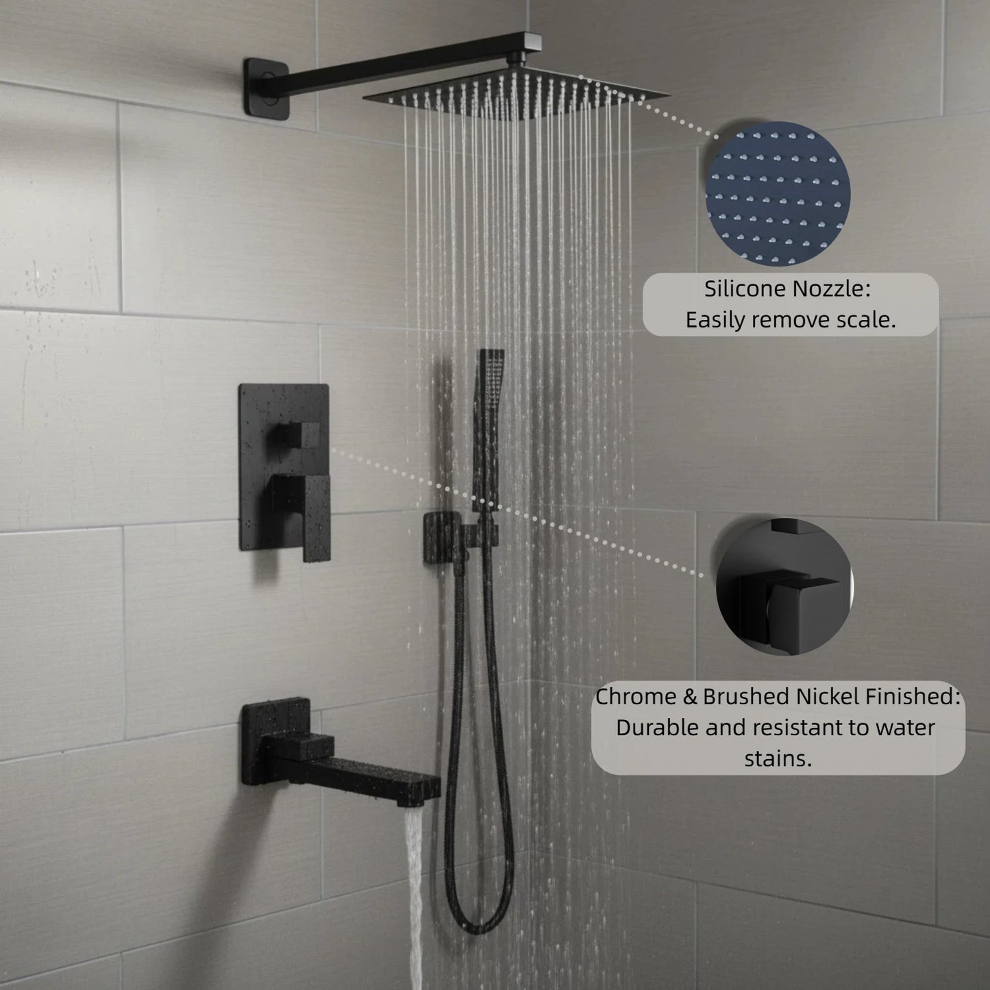 Rain Shower System With Tub Spout And Handheld Brass Valve