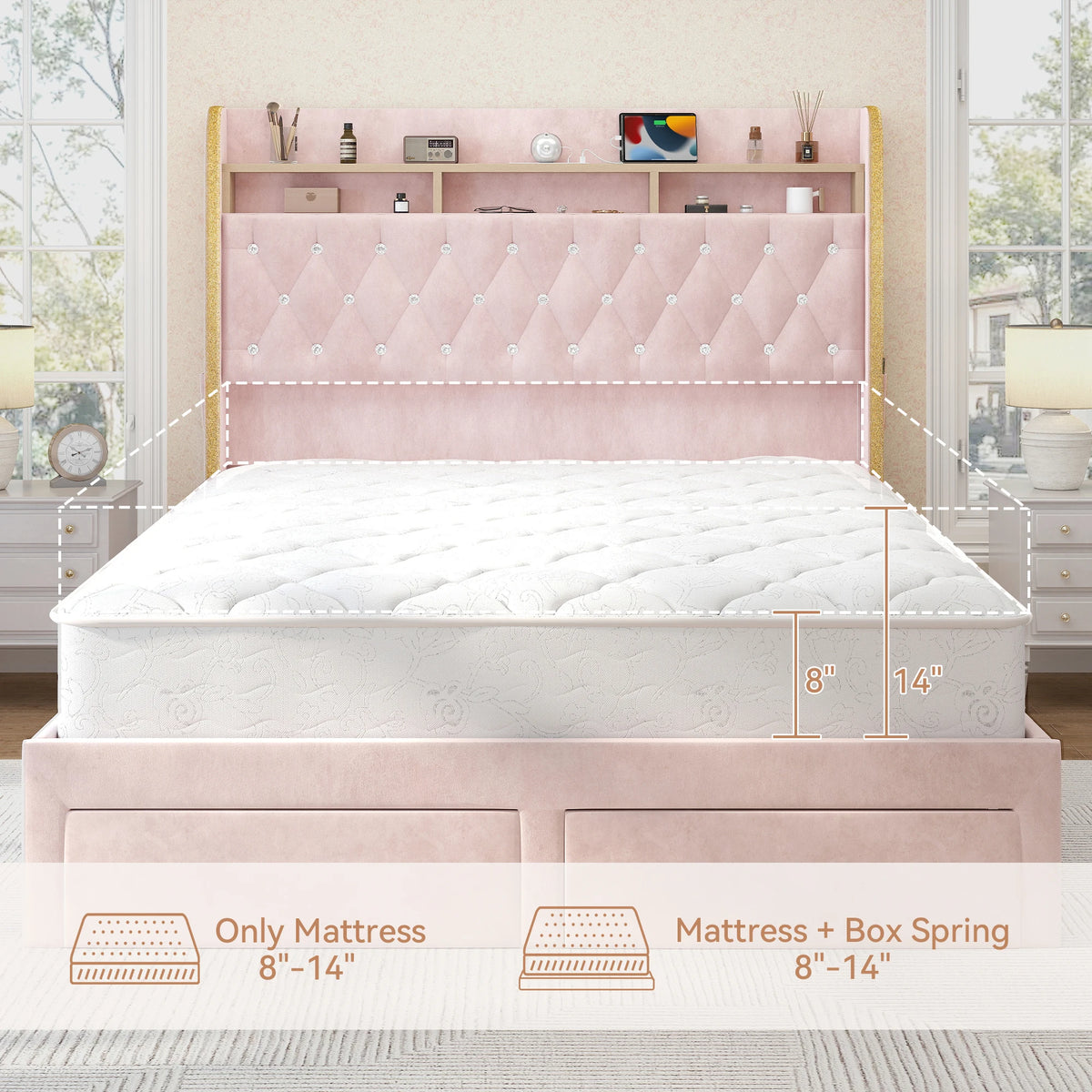 SIBEDS LED Platform Bed Frame Featuring Storage And Star Projector