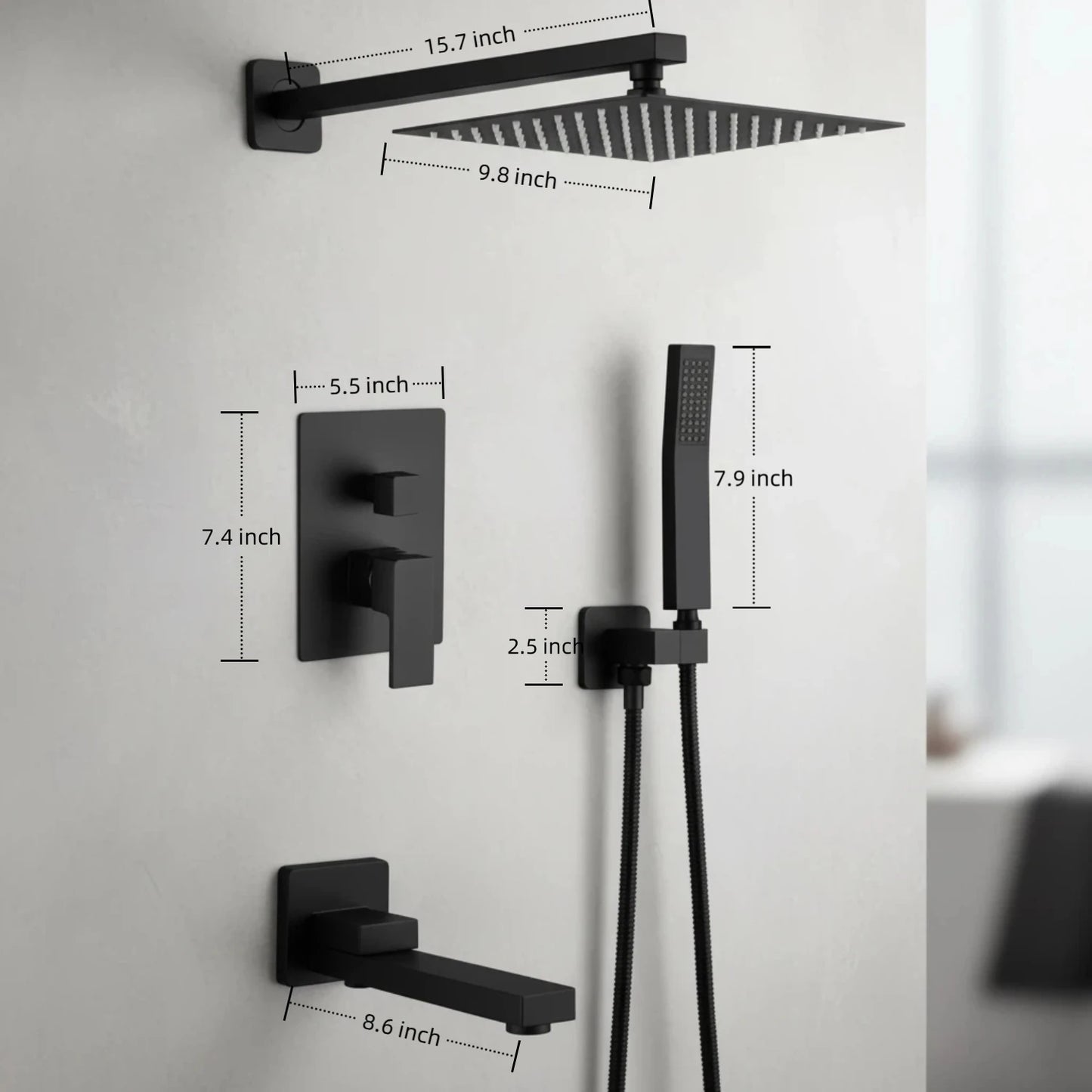 Rain Shower System With Tub Spout And Handheld Brass Valve