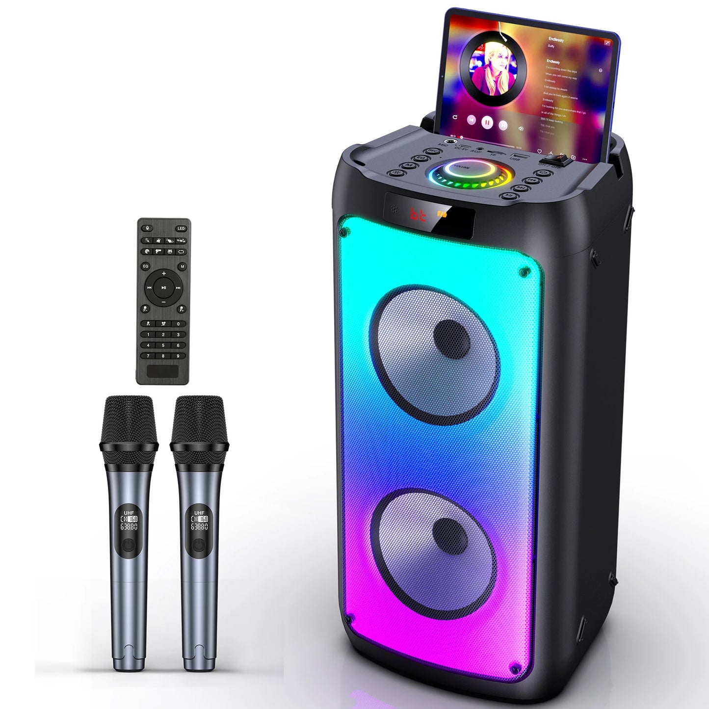 FanFun Wireless Bluetooth Karaoke Speaker With LED Light 2 Microphones