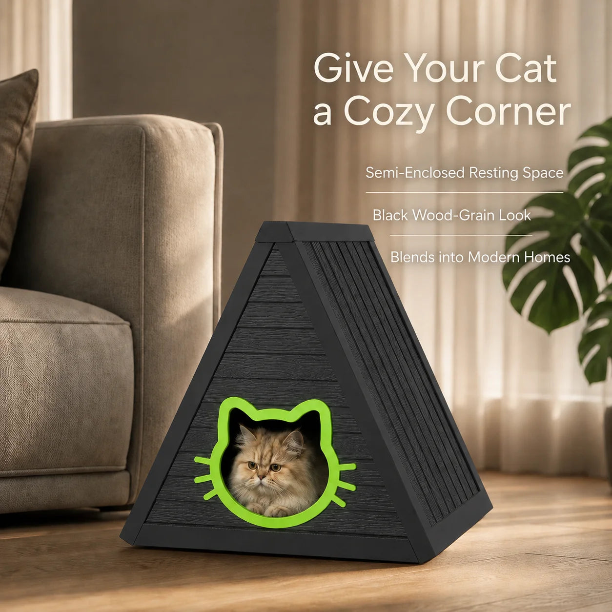 Triangular Cat House With Cat Head Entrance Indoor Shelter