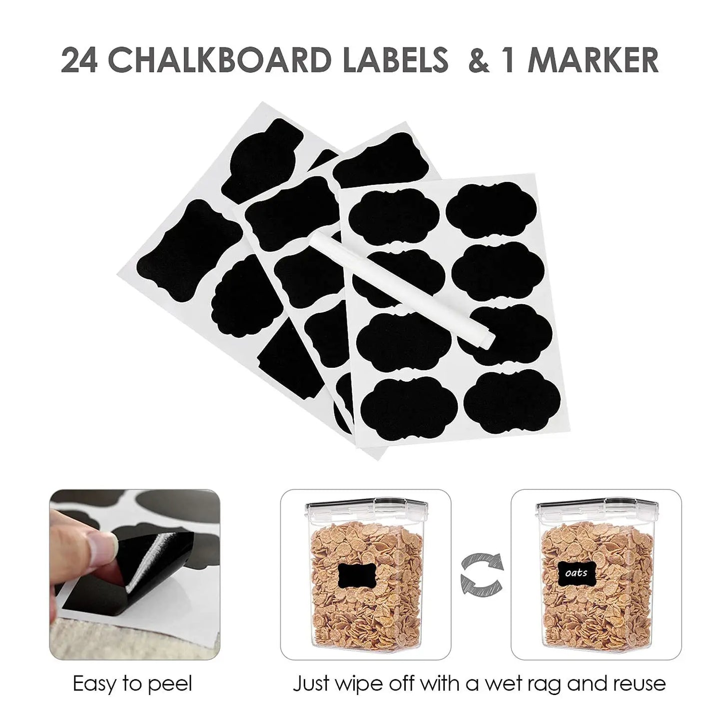 24 Piece BPA Free Food Storage Containers Airtight Chalkboard Labels