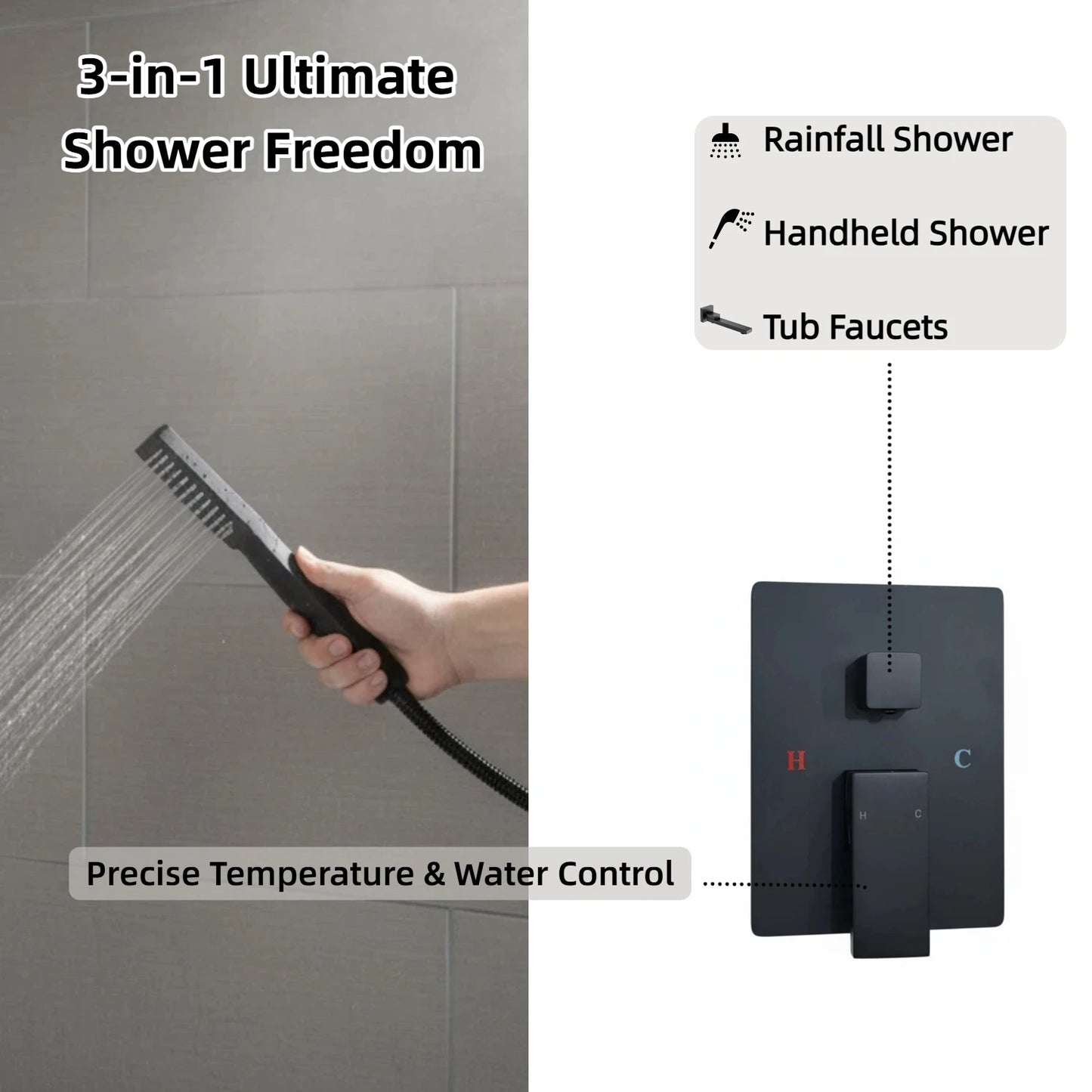 Rain Shower System With Tub Spout And Handheld Brass Valve