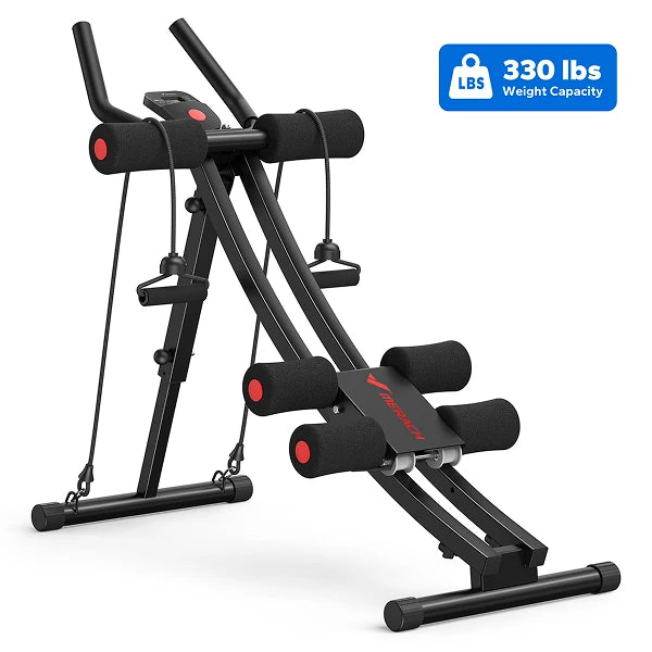MERACH Dual Split‑Track Ab Machine Foldable Core Trainer Adjustable Core Training Workout Equipment LCD Display Max 440lbs Capacity for Home Small Space Fitness