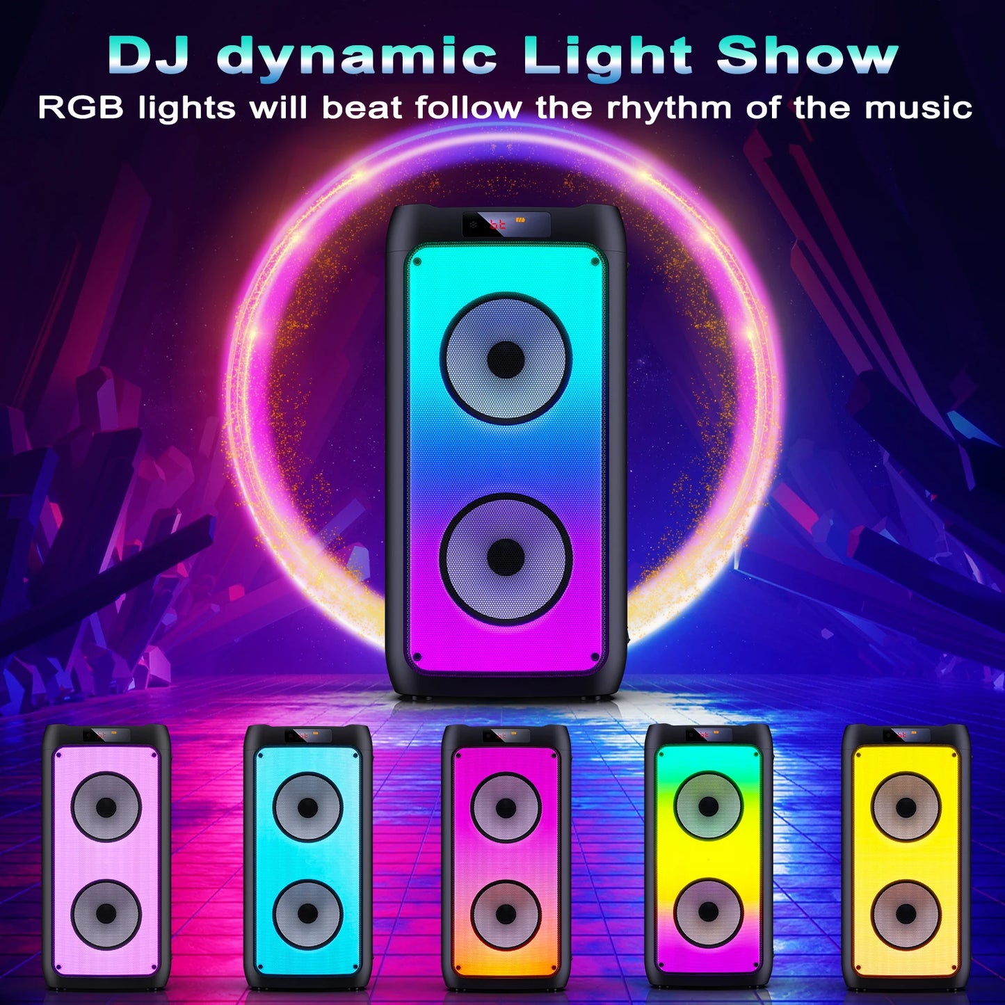 FanFun Wireless Bluetooth Karaoke Speaker With LED Light 2 Microphones