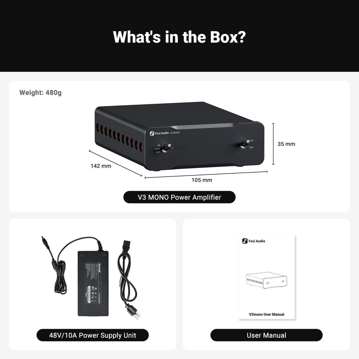 Fosi Audio V3 Mono Power Amplifier 240W TPA3255 Class D
