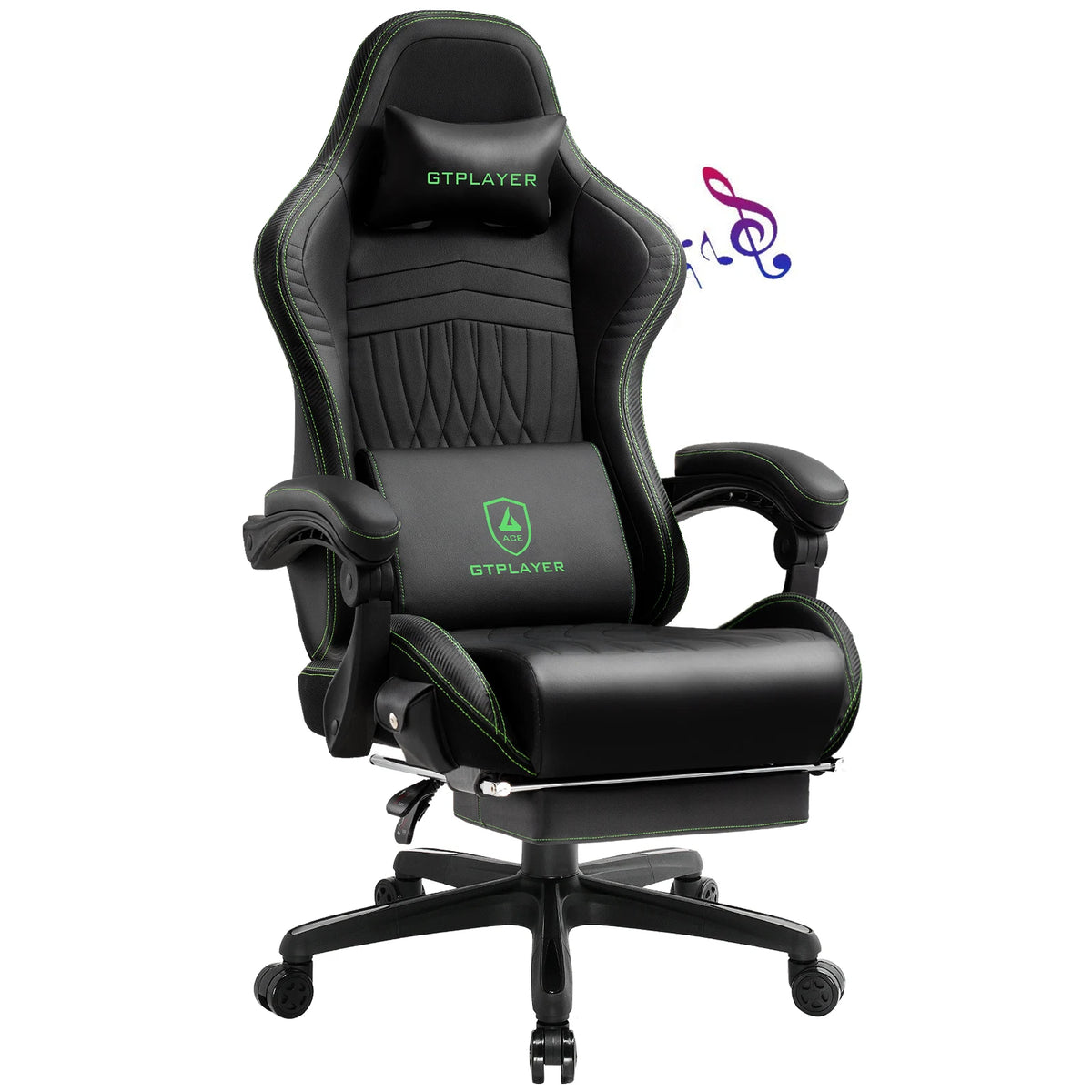 GTPLAYER Ergonomic Gaming Chair With Adjustable Footrest And Speakers
