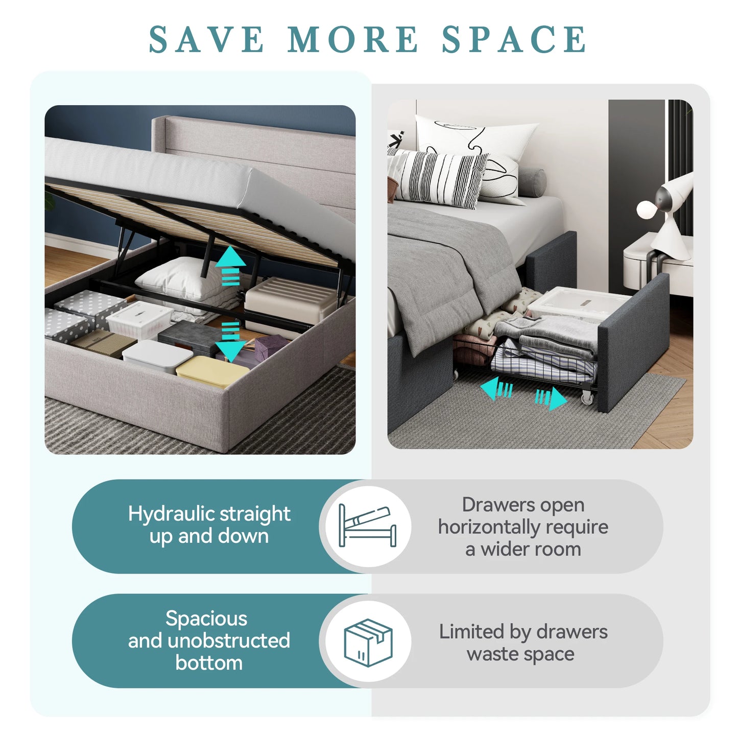 HOOMIC Lift Up Storage Bed With Wingback Headboard And Hydraulic Lift