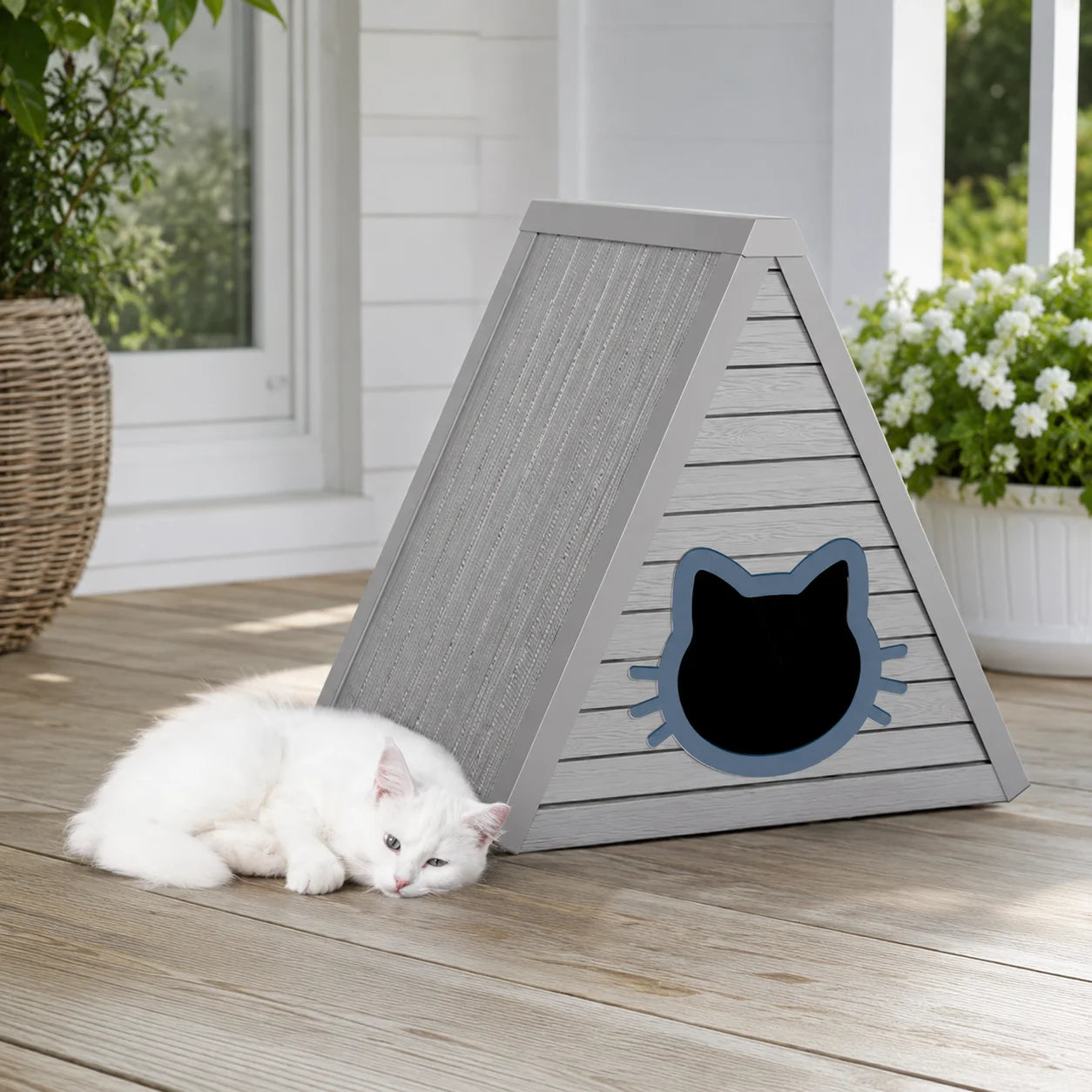 Triangular Cat House With Cat Head Entrance Indoor Shelter
