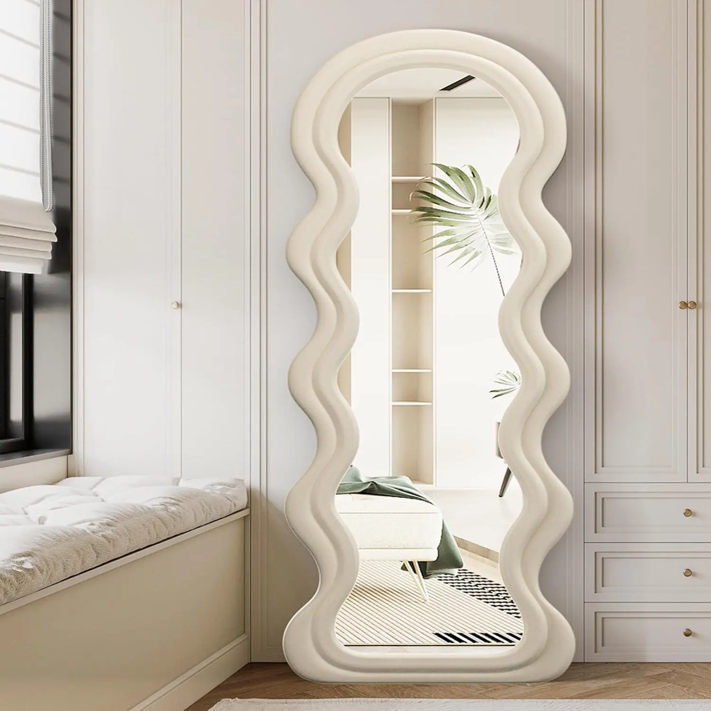 Tall Floor Mirror Irregular Wavy Framed Standing Mirror