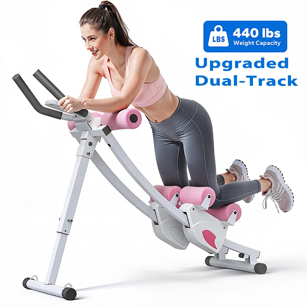 MERACH Dual Split‑Track Ab Machine Foldable Core Trainer Adjustable Core Training Workout Equipment LCD Display Max 440lbs Capacity for Home Small Space Fitness