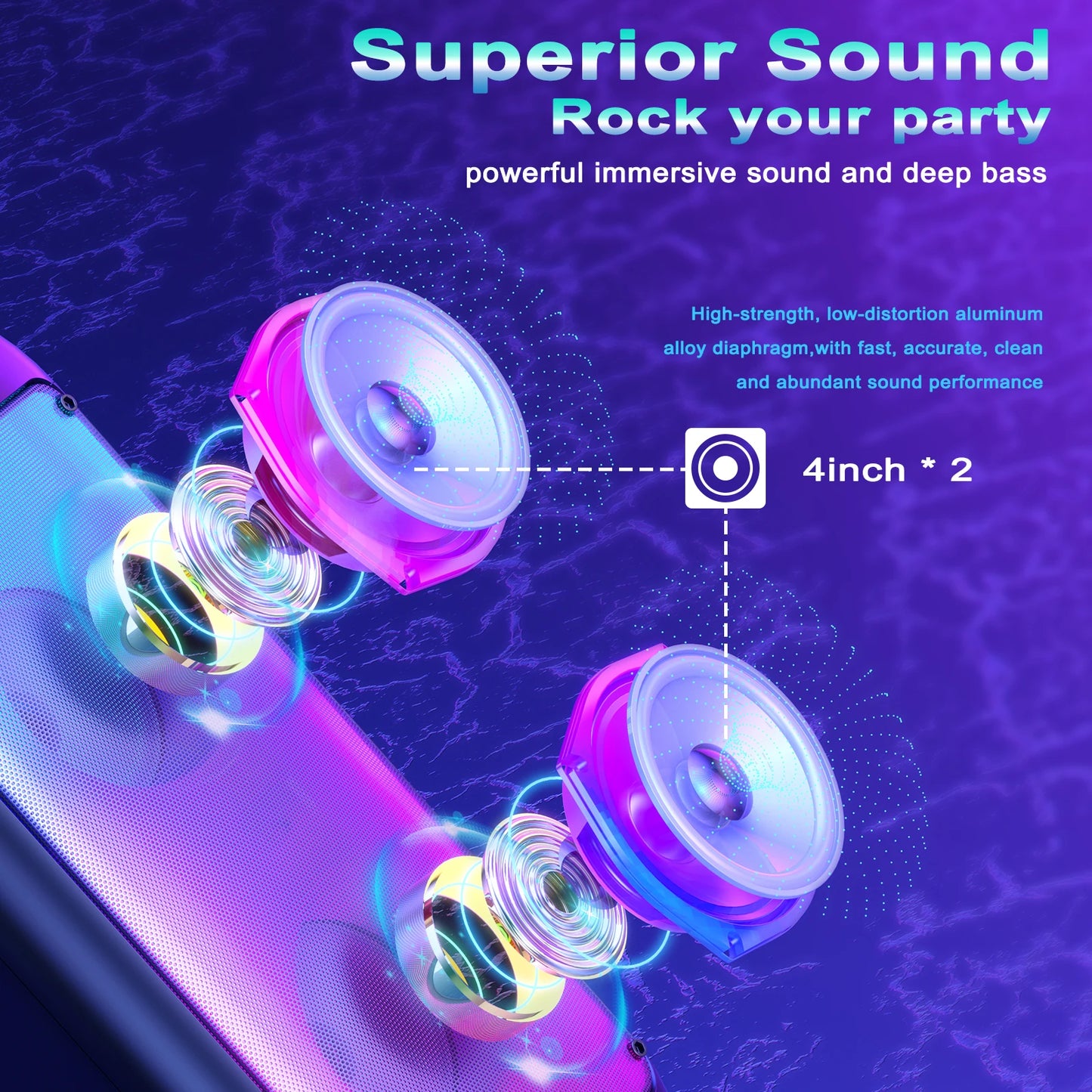FanFun Wireless Bluetooth Karaoke Speaker With LED Light 2 Microphones