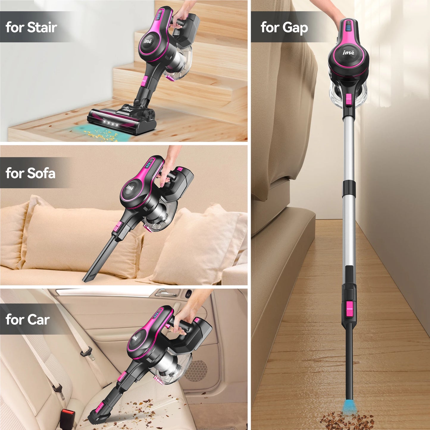 INSE N5T Cordless Vacuum Cleaner 25KPa Suction Six In One