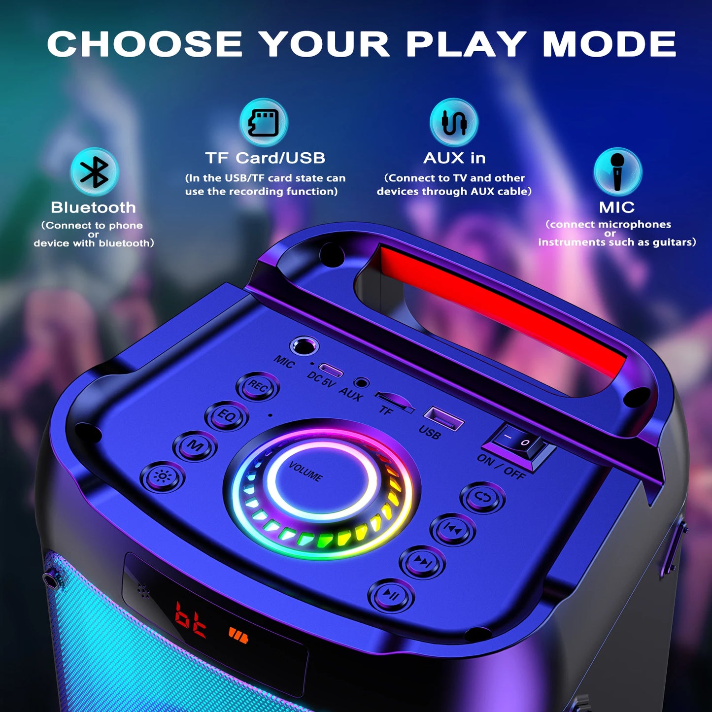 FanFun Wireless Bluetooth Karaoke Speaker With LED Light 2 Microphones