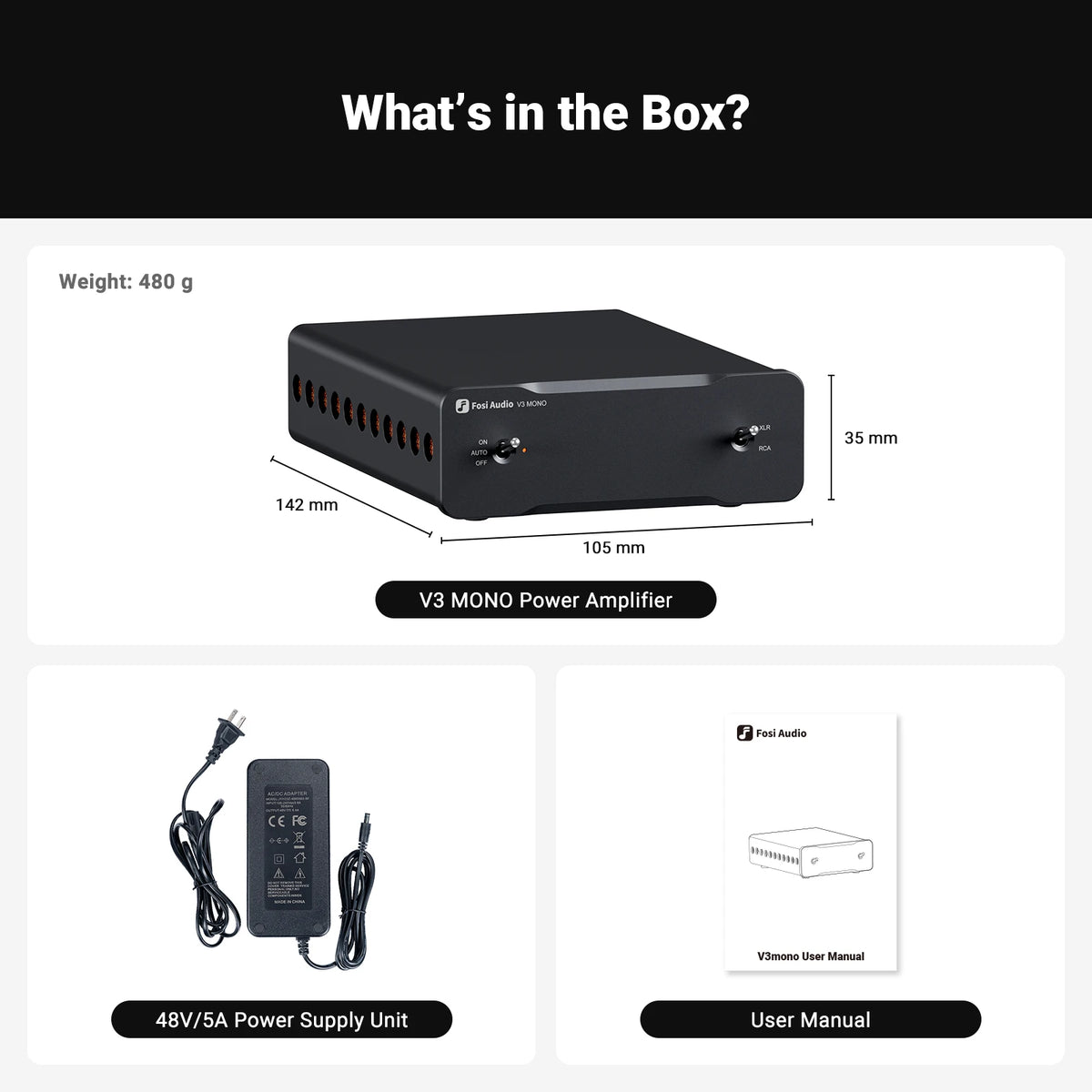 Fosi Audio V3 Mono Power Amplifier 240W TPA3255 Class D