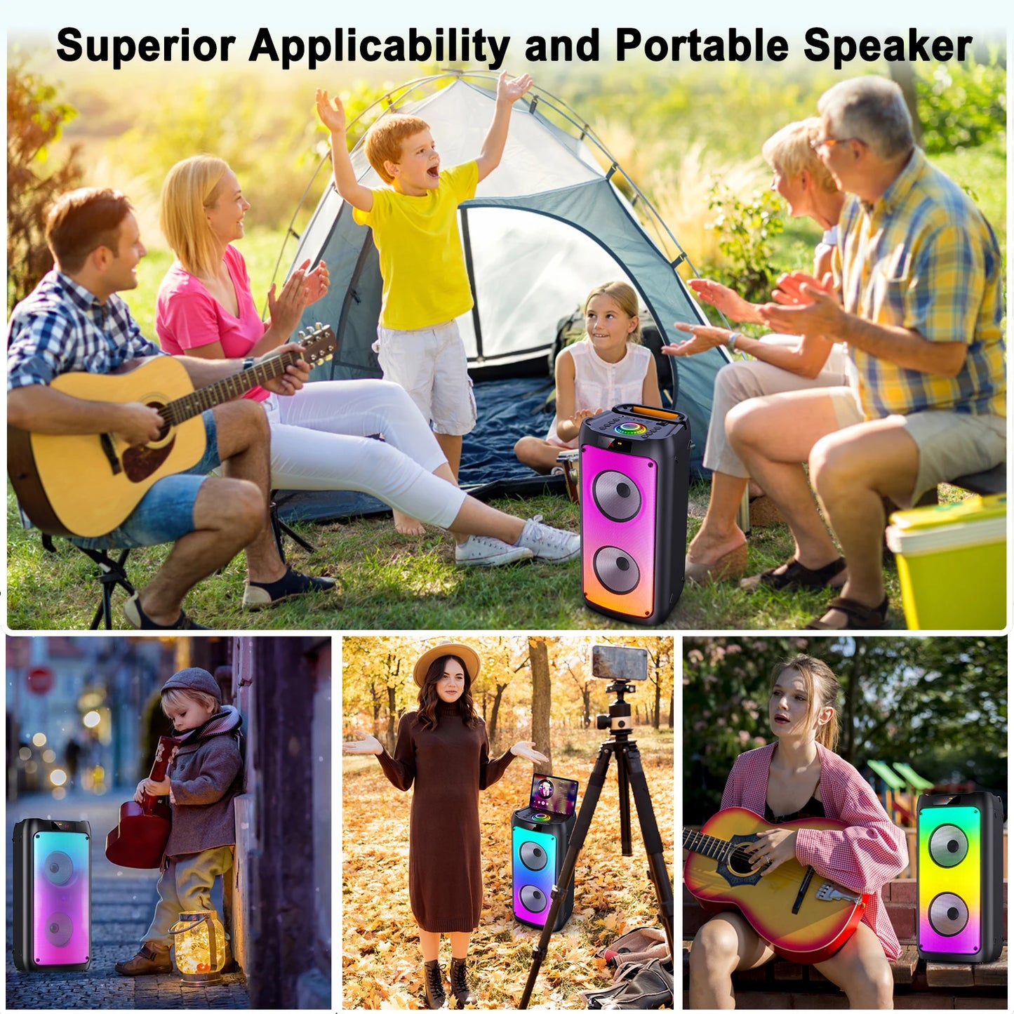 FanFun Wireless Bluetooth Karaoke Speaker With LED Light 2 Microphones