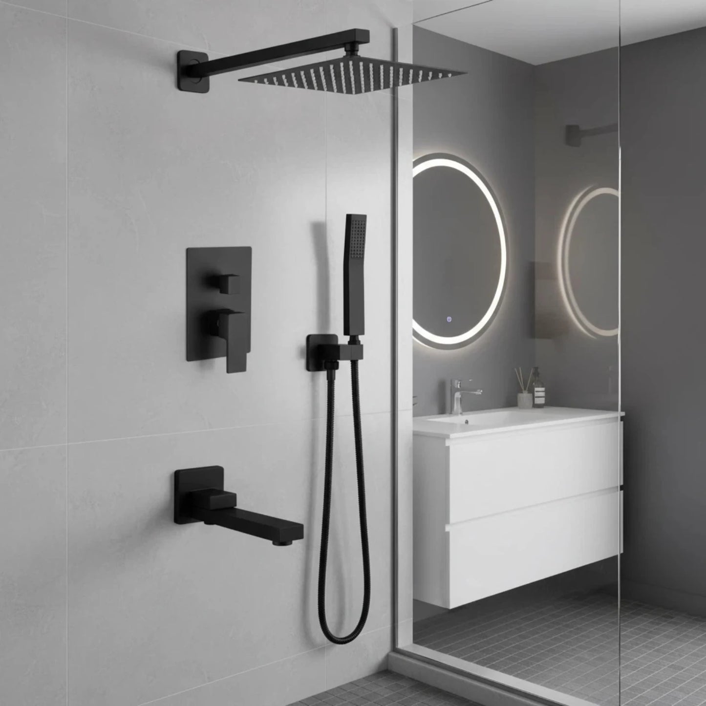 Rain Shower System With Tub Spout And Handheld Brass Valve