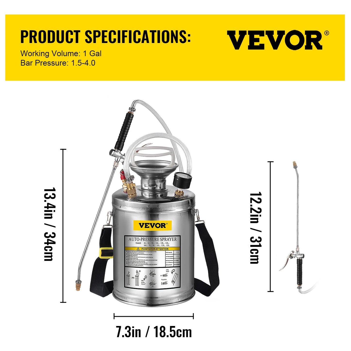 SucceBuy Stainless Steel Hand Powered Sprayer For Garden Cleaning