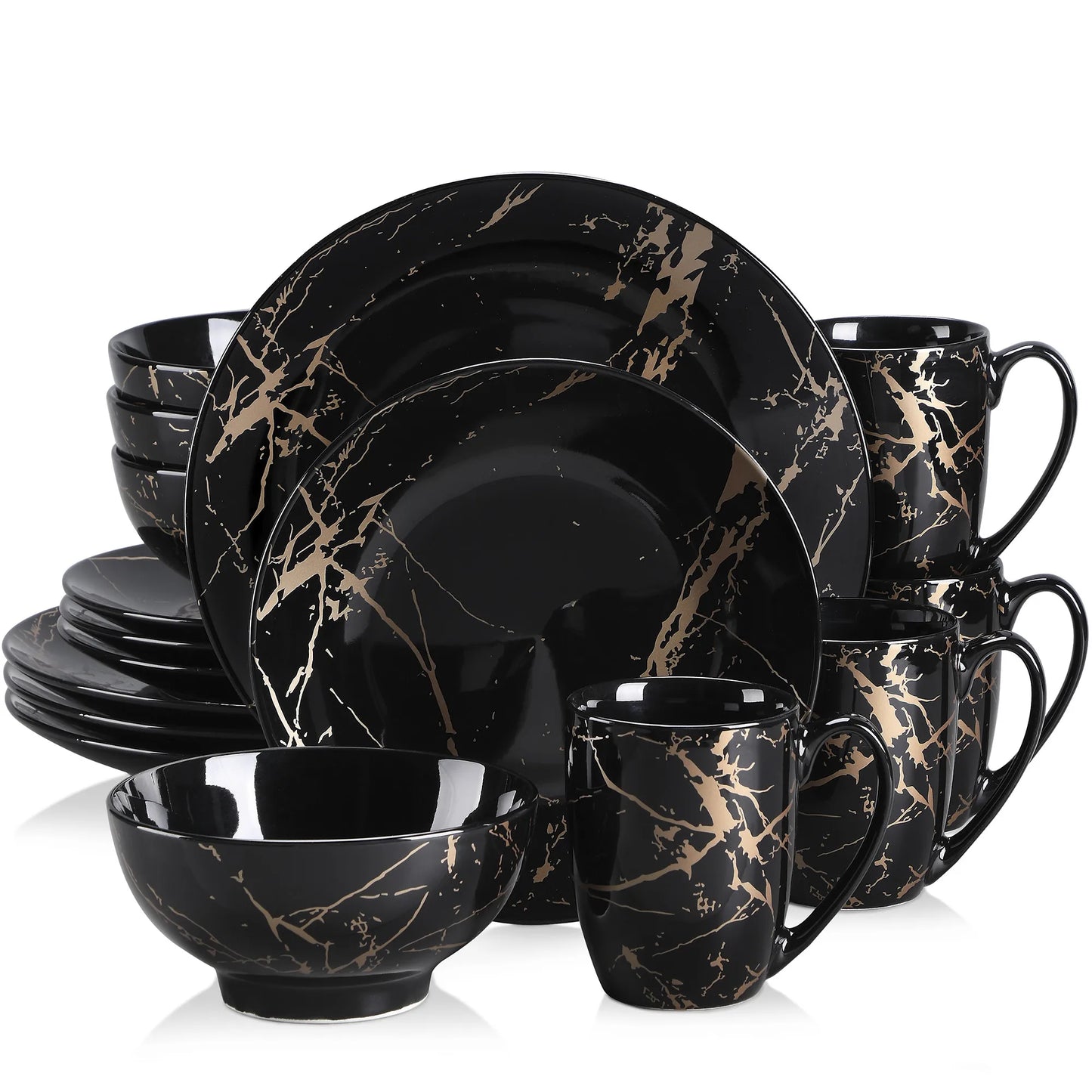 Malacasa Gold Splash Porcelain Dinnerware Set Includes Plates Bowls Cups