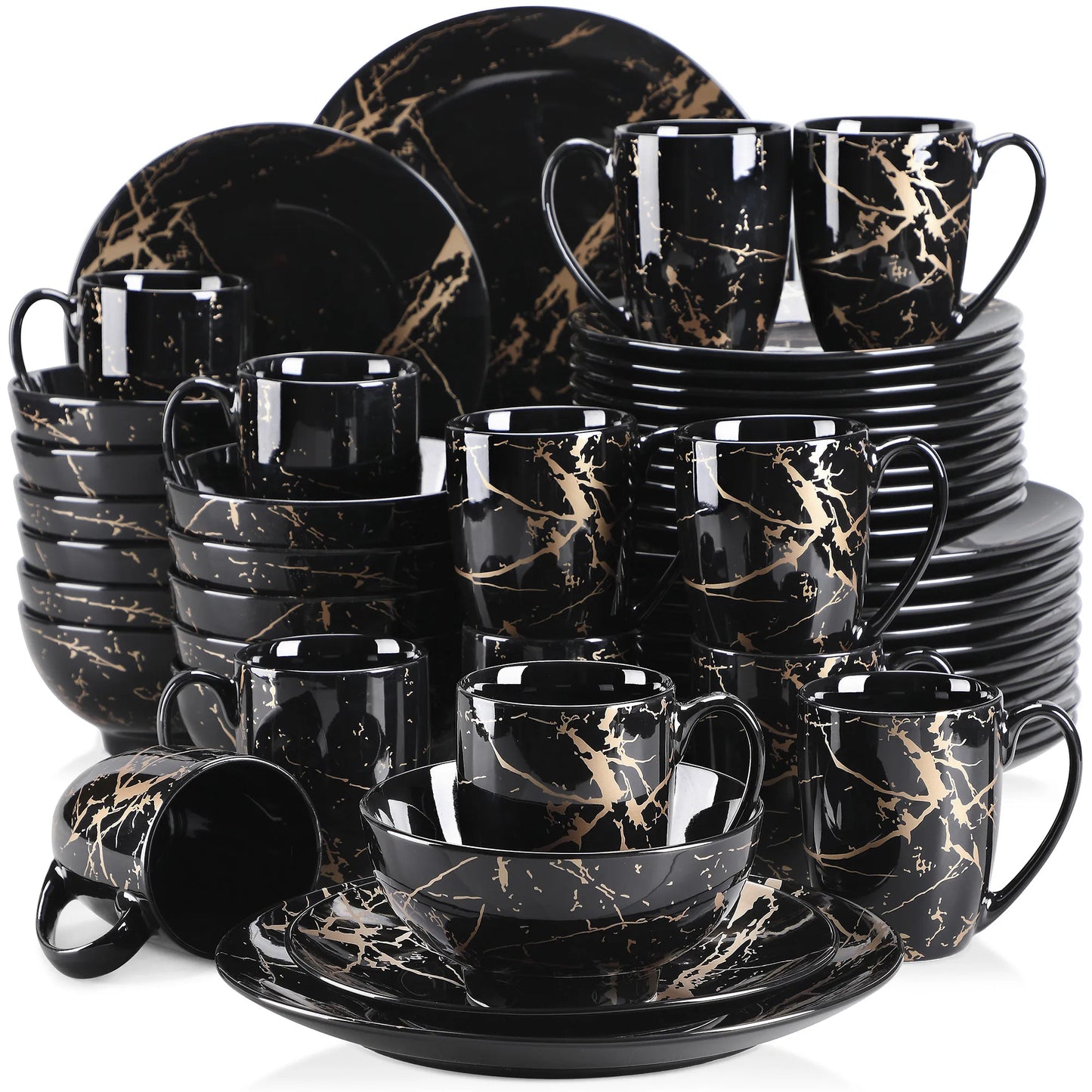 Malacasa Gold Splash Porcelain Dinnerware Set Includes Plates Bowls Cups