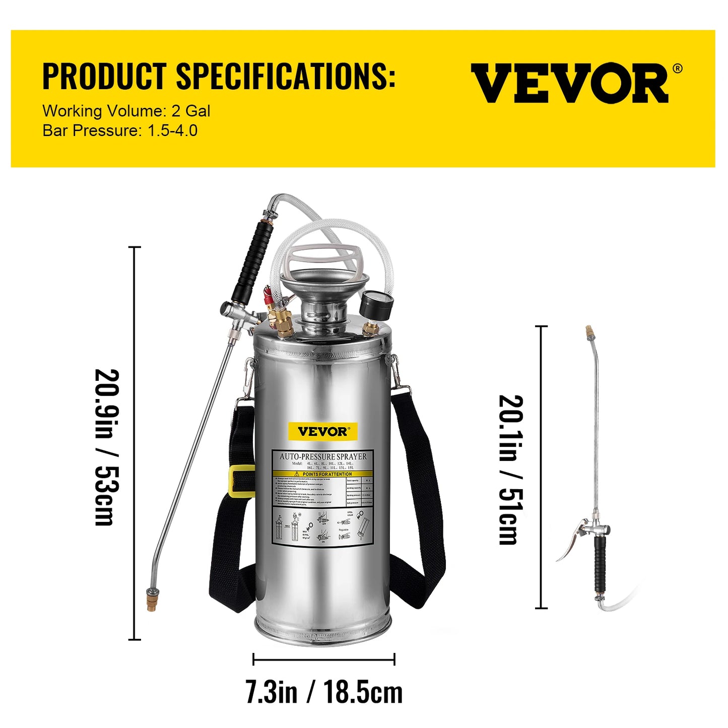 SucceBuy Stainless Steel Hand Powered Sprayer For Garden Cleaning