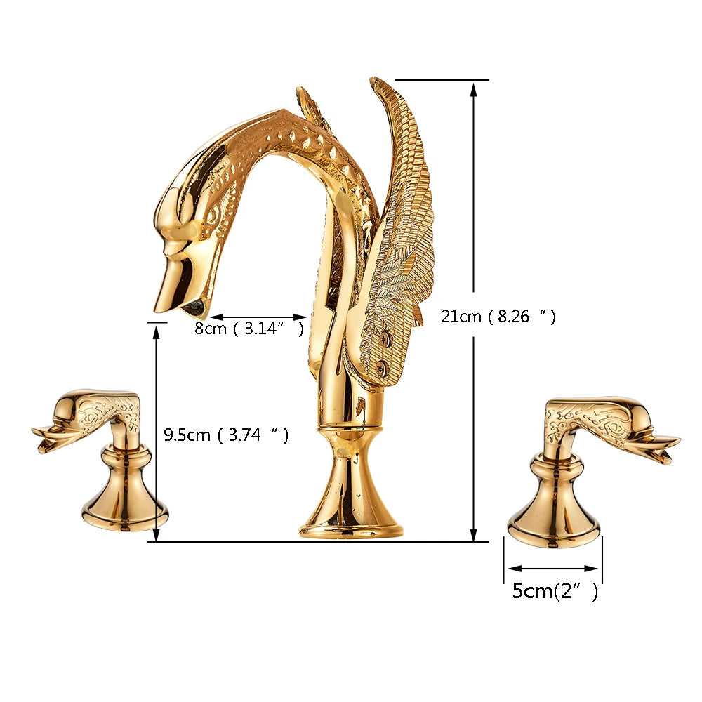 Luxury Bathroom Faucet Brass Golden Swan Shape Basin Tap Dual Handle Deck Mount Mixer Tap Sink Faucets Hot And Cold Water Mixer