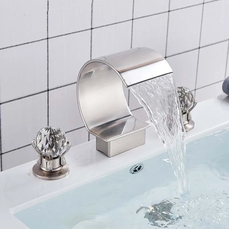 Rozin Waterfall Widespread Deck Mounted Basin Faucet With Crystal Handles