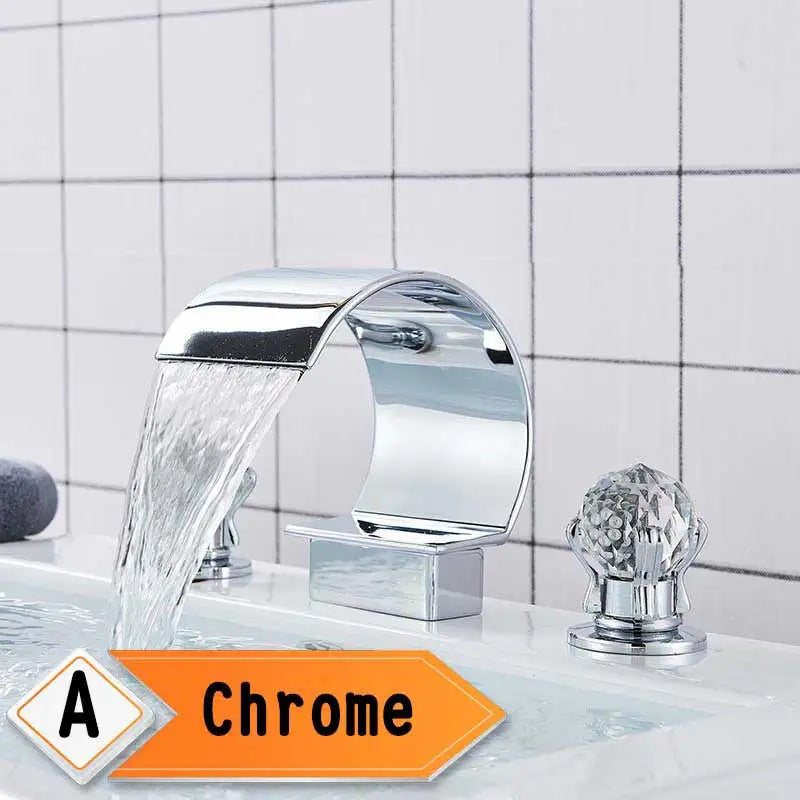 Rozin Waterfall Widespread Deck Mounted Basin Faucet With Crystal Handles