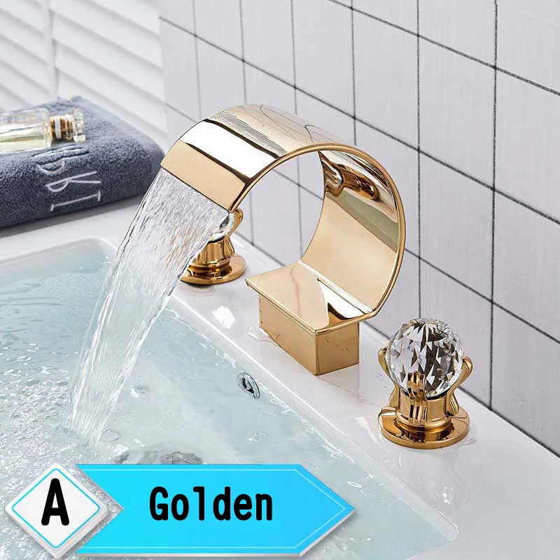 Rozin Waterfall Widespread Deck Mounted Basin Faucet With Crystal Handles