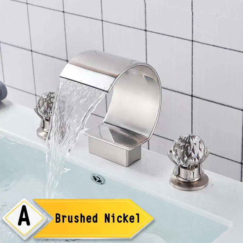 Rozin Waterfall Widespread Deck Mounted Basin Faucet With Crystal Handles