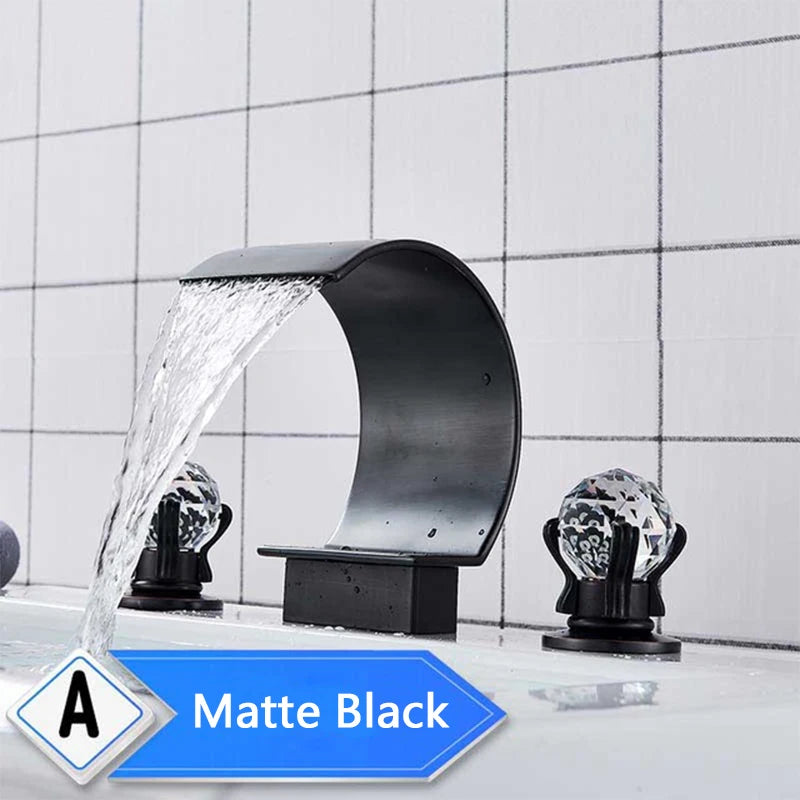 Rozin Waterfall Widespread Deck Mounted Basin Faucet With Crystal Handles