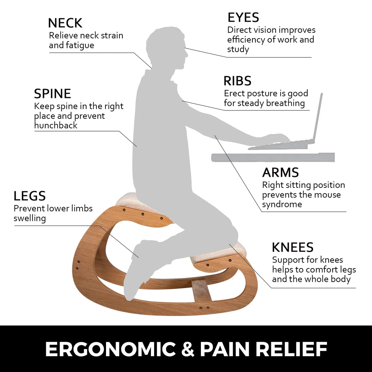 SucceBuy Ergonomic Kneeling Chair With Thick Cushion For Office Use