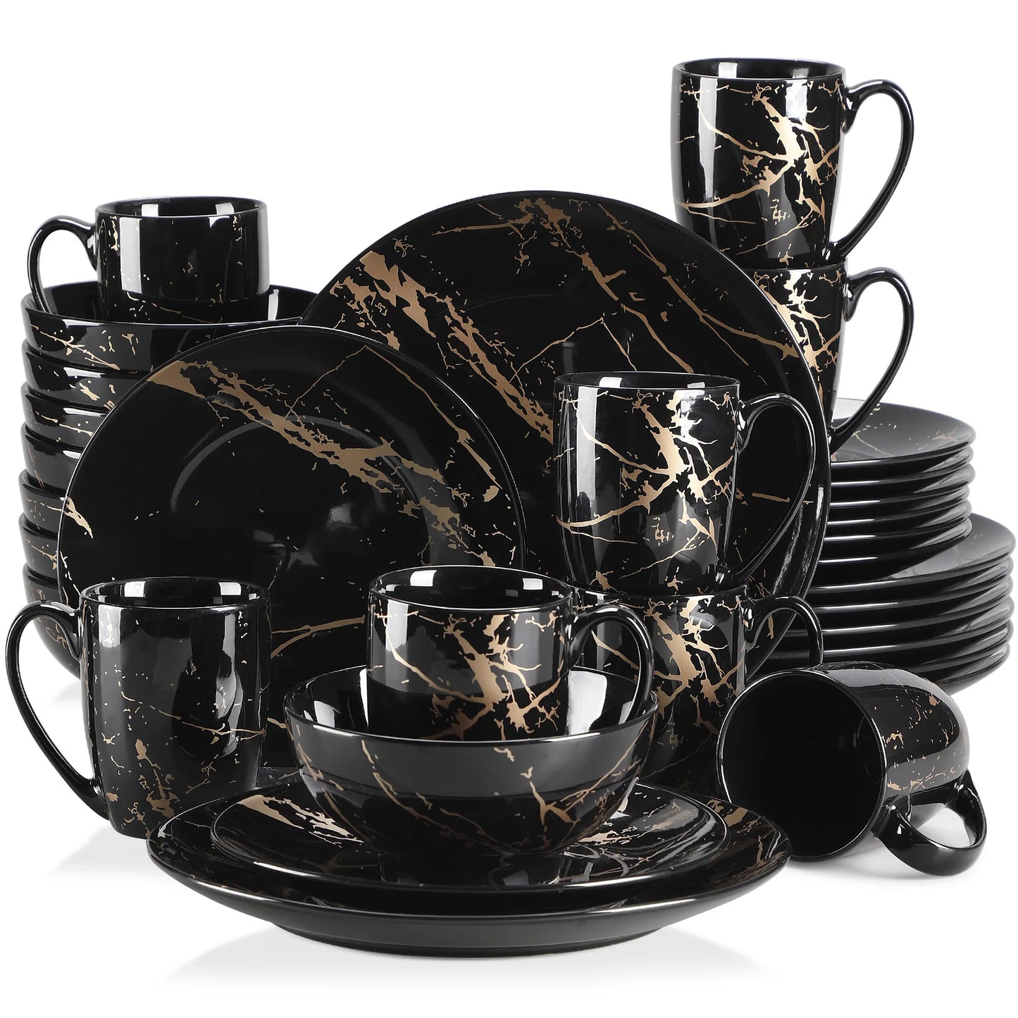 Malacasa Gold Splash Porcelain Dinnerware Set Includes Plates Bowls Cups