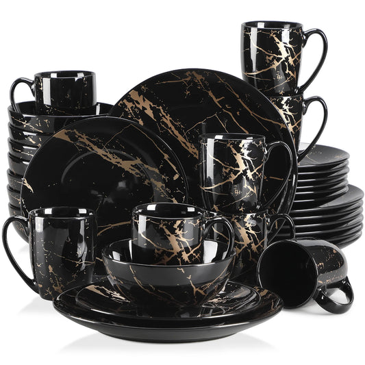 Malacasa Gold Splash Porcelain Dinnerware Set Includes Plates Bowls Cups