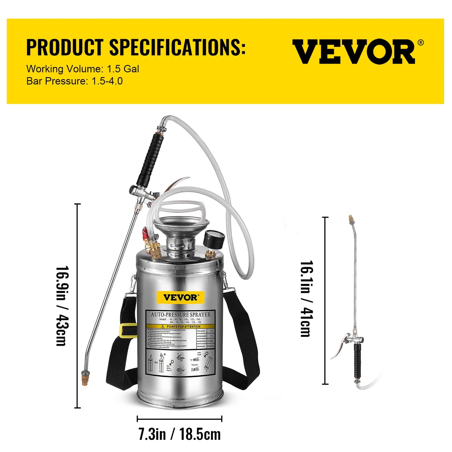 SucceBuy Stainless Steel Hand Powered Sprayer For Garden Cleaning